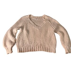 Double Zero V-Neck Sweater Cream Knit Pullover Balloon Sleeve Medium‎